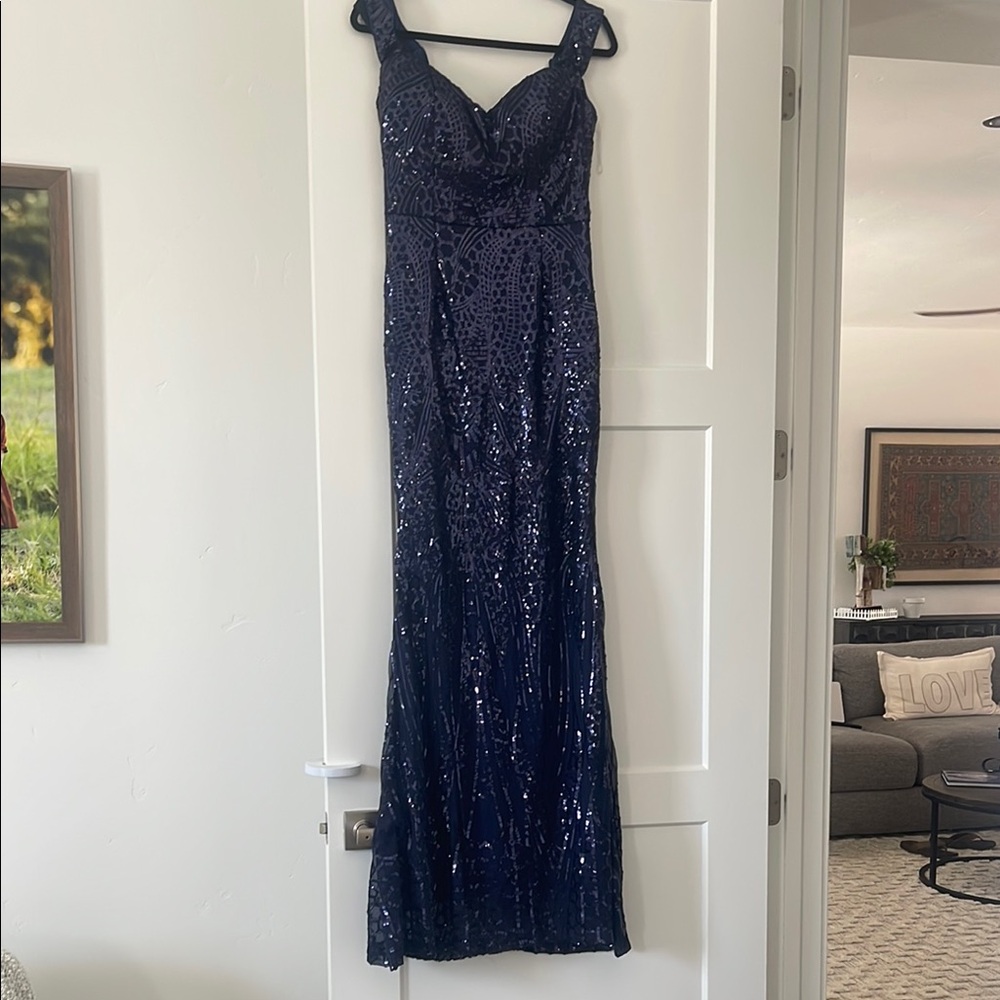 Elegant Navy Sequin Prom Dress